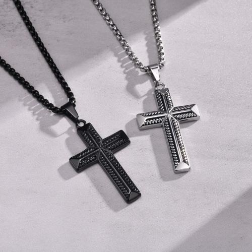 Stainless Steel Jewelry Necklace, 304 Stainless Steel, Cross, Vacuum Ion Plating, fashion jewelry & different styles for choice & for man, more colors for choice, 45x27mm, Length:Approx 60 cm, Sold By PC