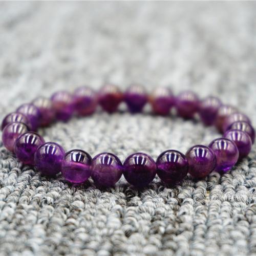 Quartz Bracelets, Amethyst, Round, fashion jewelry & Unisex & different size for choice, purple, Length:Approx 18 cm, Sold By PC