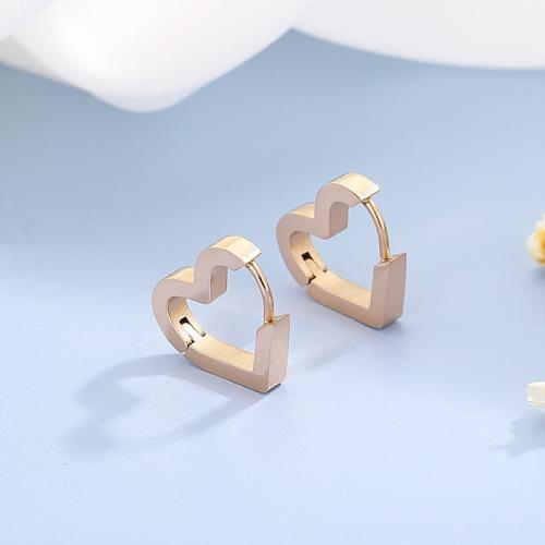 Stainless Steel Huggie Hoop Earring, 304 Stainless Steel, Heart, Vacuum Ion Plating, fashion jewelry & for woman, rose gold color, 20x12mm, Sold By Pair