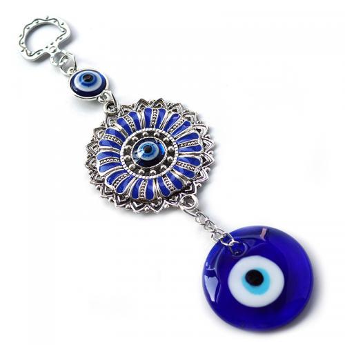 Fashion Decoration Glass with Zinc Alloy Round silver color plated for home and office & evil eye pattern 155mm Sold By PC