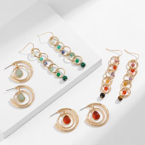Zinc Alloy Drop Earrings with Gemstone Chips gold color plated & for woman Sold By Pair
