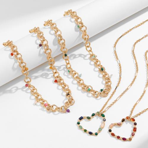 Tibetan Style Jewelry Necklace, with Gemstone Chips & Iron, Heart, gold color plated, for woman, more colors for choice, nickel, lead & cadmium free, Sold By PC