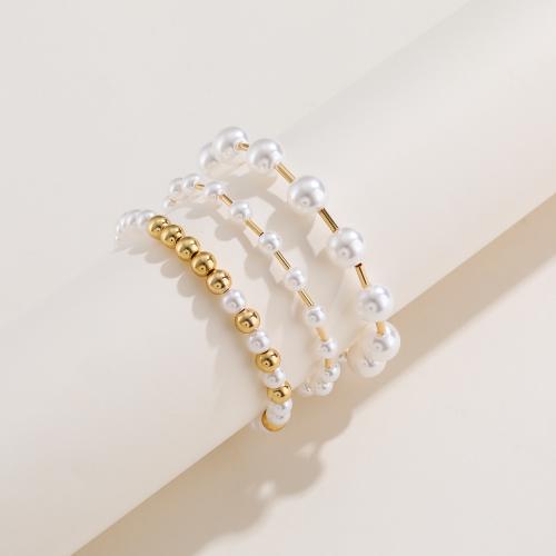 Brass Bracelet & Bangle with ABS Plastic Pearl Round gold color plated & for woman nickel lead & cadmium free Length 18 cm Sold By PC