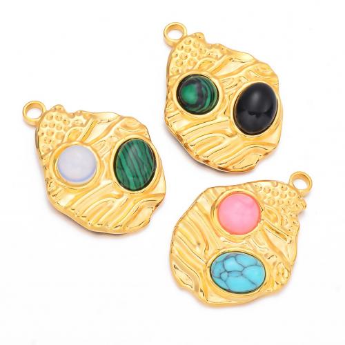 Stainless Steel Pendants 304 Stainless Steel with Natural Stone & Resin gold color plated DIY Sold By Bag