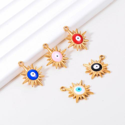 Evil Eye Pendants, 304 Stainless Steel, Sun, gold color plated, DIY & evil eye pattern & enamel, more colors for choice, 18x21mm, 5PCs/Bag, Sold By Bag