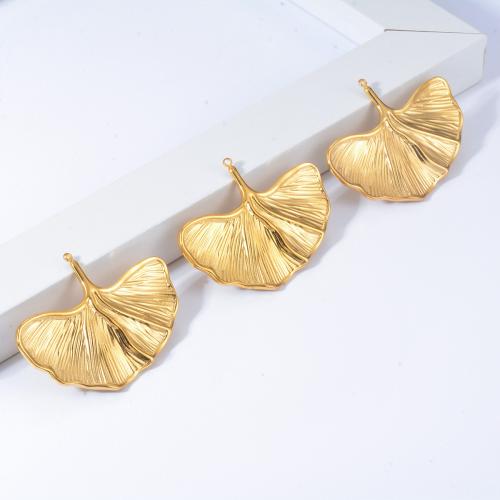 Stainless Steel Pendants 304 Stainless Steel Ginkgo Leaf gold color plated DIY Sold By Bag
