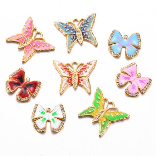 Stainless Steel Animal Pendants, 304 Stainless Steel, Butterfly, gold color plated, DIY & different styles for choice & enamel & with rhinestone, more colors for choice, 3PCs/Bag, Sold By Bag