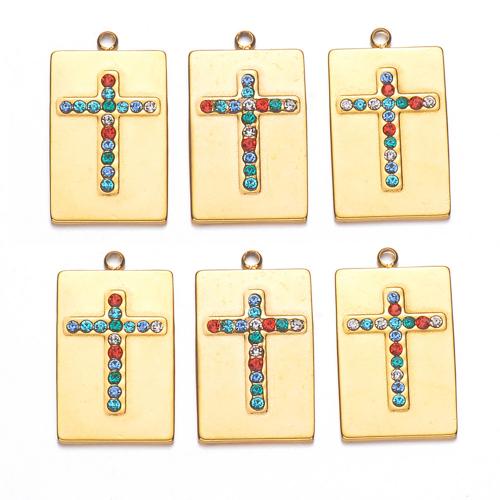 Stainless Steel Pendants, 304 Stainless Steel, Rectangle, gold color plated, DIY & with rhinestone, more colors for choice, 5PCs/Bag, Sold By Bag