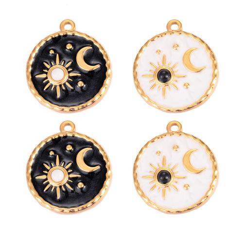 Stainless Steel Pendants, 304 Stainless Steel, Round, gold color plated, DIY & enamel, more colors for choice, 20x23mm, 3PCs/Bag, Sold By Bag