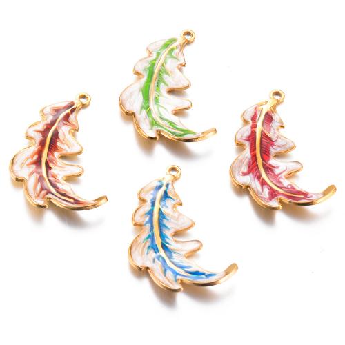 Stainless Steel Pendants 304 Stainless Steel Feather gold color plated DIY & enamel Sold By Bag