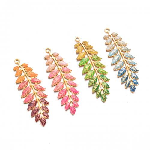 Stainless Steel Pendants, 304 Stainless Steel, Leaf, gold color plated, DIY & enamel, more colors for choice, 20x60mm, 3PCs/Bag, Sold By Bag
