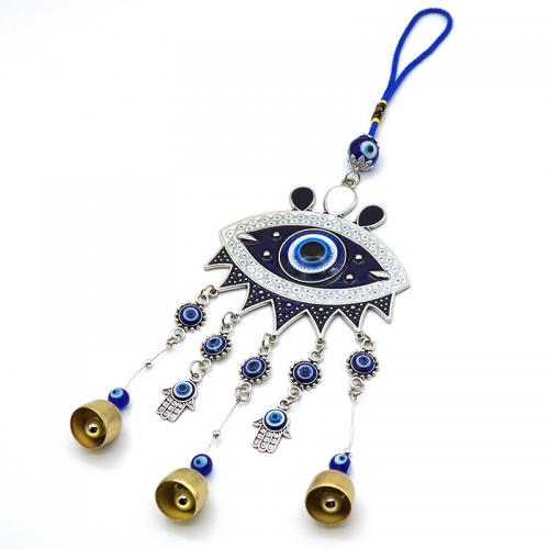 Wind Chimes Outdoor and Home Decoration , Glass, with Tibetan Style, Round, silver color plated, for home and office & evil eye pattern & enamel, blue, 350mm, Sold By PC