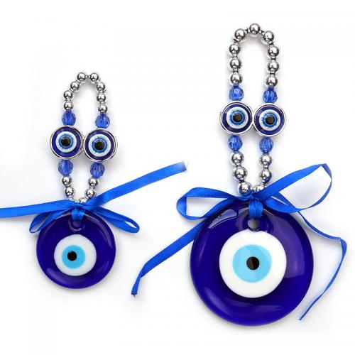 Hanging Ornaments Glass with Resin & Zinc Alloy Round silver color plated fashion jewelry & evil eye pattern Sold By PC