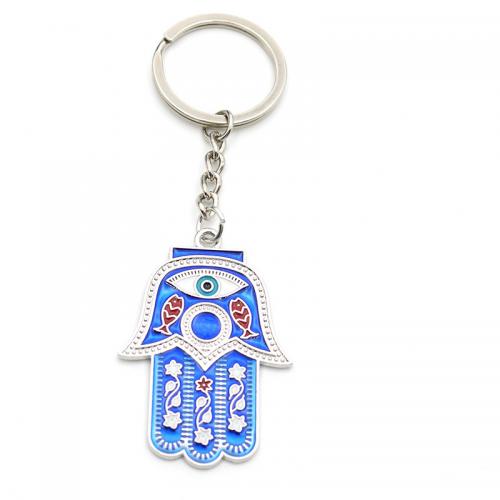 Key Chain, Glas, Hand, sølvfarvet forgyldt, mode smykker & onde øje mønster & emalje, blå, 108mm, Solgt af PC
