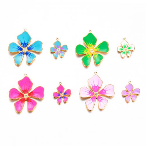 Stainless Steel Flower Pendant 304 Stainless Steel gold color plated DIY & enamel Sold By Bag