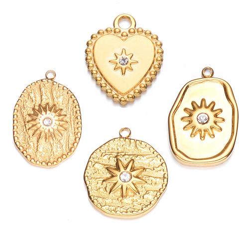 Stainless Steel Pendants, 304 Stainless Steel, gold color plated, DIY & different styles for choice & with rhinestone, more colors for choice, 5PCs/Bag, Sold By Bag