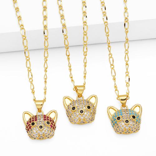 Cubic Zircon Micro Pave Brass Necklace, with 5cm extender chain, Cat, plated, fashion jewelry & micro pave cubic zirconia, more colors for choice, nickel, lead & cadmium free, 20x18mm, Length:45 cm, Sold By PC