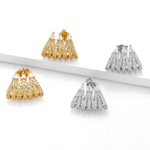 Cubic Zirconia Micro Pave Brass Earring, plated, fashion jewelry & micro pave cubic zirconia, more colors for choice, nickel, lead & cadmium free, 14x17mm, Sold By Pair