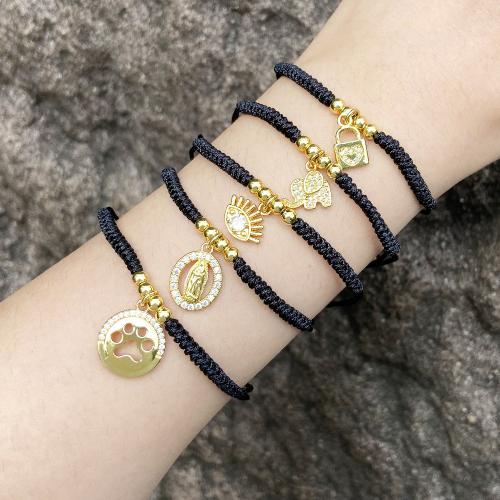 Cubic Zirconia Micro Pave Brass Bracelet, Nylon Cord, with Brass, plated, fashion jewelry & different designs for choice & micro pave cubic zirconia, more colors for choice, Length:30 cm, Sold By PC