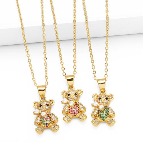Cubic Zircon Micro Pave Brass Necklace, with 5cm extender chain, Bear, plated, fashion jewelry & micro pave cubic zirconia, more colors for choice, nickel, lead & cadmium free, 26x12mm, Length:45 cm, Sold By PC
