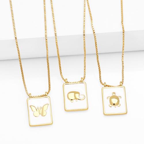 Messing Halskette, Quadrat, plattiert, Modeschmuck & verschiedene Muster für Wahl & Emaille, Goldfarbe, frei von Nickel, Blei & Kadmium, 18x12mm, Länge 45 cm, verkauft von PC