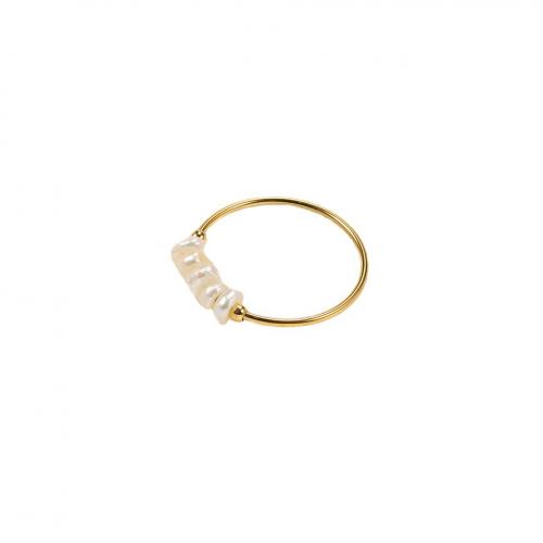 Ring Finger Titantium stali, ze Perła naturalna słodkowodna, Pozłacane 18K, biżuteria moda & różnej wielkości do wyboru & dla kobiety, bez zawartości niklu, ołowiu i kadmu, sprzedane przez PC