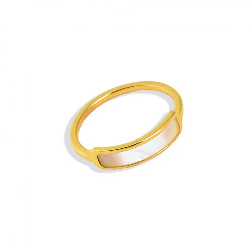 Ring Finger Titantium stali, ze Muszla biała, Pozłacane 18K, biżuteria moda & różnej wielkości do wyboru & dla kobiety, bez zawartości niklu, ołowiu i kadmu, sprzedane przez PC