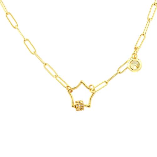 Cubic Zircon Micro Pave Brass Necklace with 5cm extender chain gold color plated & micro pave cubic zirconia & for woman nickel lead & cadmium free Length Approx 40 cm Sold By PC