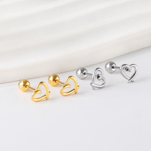 Stainless Steel Stud Earrings 304 Stainless Steel Heart plated fashion jewelry & for woman & with rhinestone nickel lead & cadmium free Sold By Pair