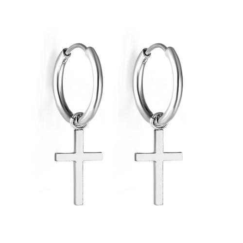 Huggie Hoop Drop Earring, 304 Stainless Steel, Cross, plated, fashion jewelry & different styles for choice & for woman, more colors for choice, nickel, lead & cadmium free, Sold By Pair