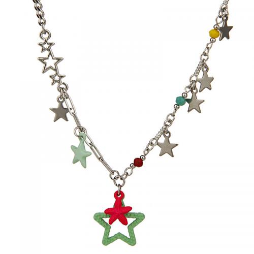 Stainless Steel Jewelry Necklace 304 Stainless Steel with Resin with 5CM extender chain Star plated for woman silver color Length Approx 40 cm Sold By PC