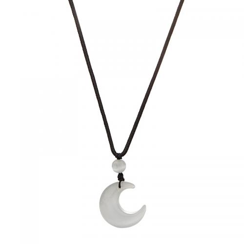 Cats Eye Necklace, Nylon Cord, with Cats Eye, Moon, plated, for woman, black, Length:Approx 60 cm, Sold By PC