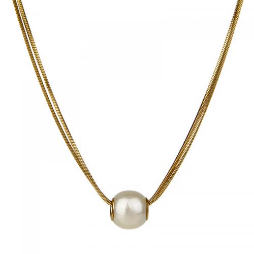 Edelstahl Schmuck Halskette, 304 Edelstahl, mit Kunststoff Perlen & Zinklegierung, mit Verlängerungskettchen von 5CM, plattiert, für Frau, keine, Länge ca. 40 cm, verkauft von PC