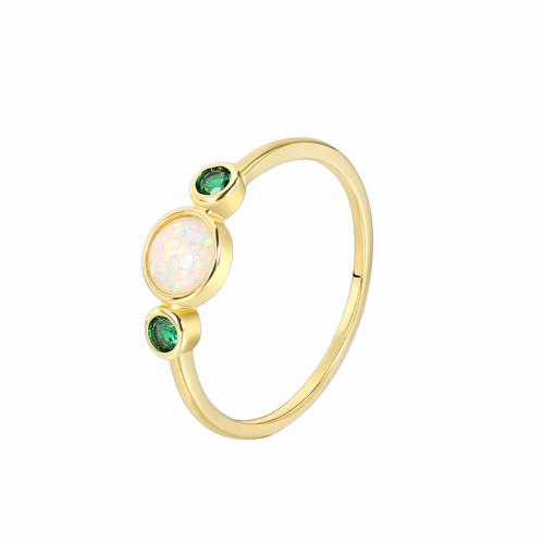 Cubic Zirconia Micro Pave Brass Ring with Opal plated & micro pave cubic zirconia & for woman golden Sold By PC