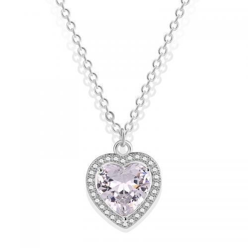 Cubic Zircon Micro Pave Brass Necklace plated micro pave cubic zirconia & for woman platinum color 40-50CM Sold By PC