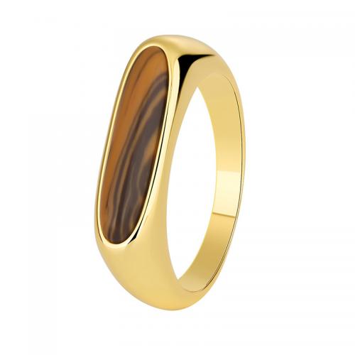 Brass Finger Ring, with Tiger Eye, plated, different size for choice & for woman, golden, Sold By PC