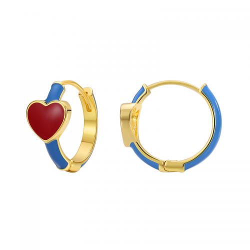 Messing Leverback Ohrring, Herz, plattiert, für Frau & Epoxy Aufkleber, goldfarben, verkauft von Paar