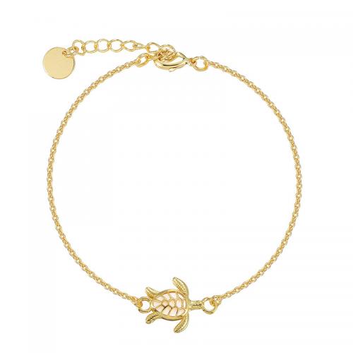 Brass Bracelet & Bangle, with Shell Pearl, Turtle, plated, for woman, golden, Sold By PC
