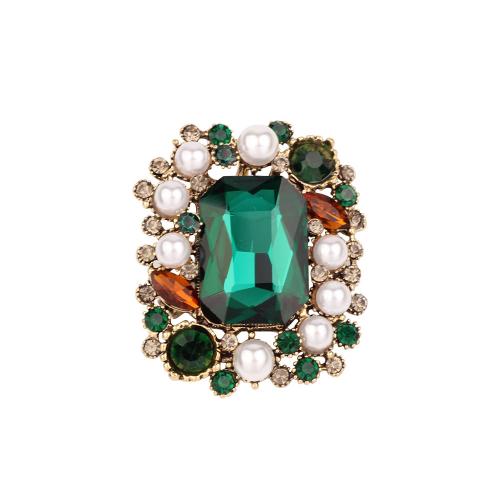Zinc Alloy Brooches with Rhinestone & Plastic Pearl fashion jewelry & for woman & with rhinestone green nickel lead & cadmium free Sold By PC
