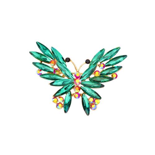 Tibetan Style Brooches, with Crystal & Rhinestone, Butterfly, fashion jewelry & for woman & with rhinestone, more colors for choice, nickel, lead & cadmium free, 55x42mm, Sold By PC