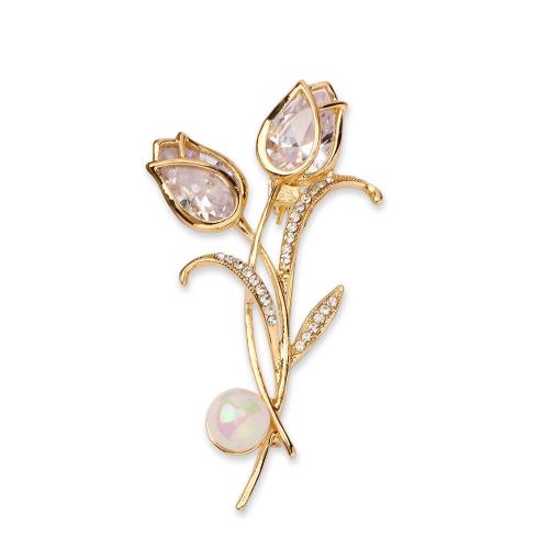 Zinc Alloy Brooches with Rhinestone & Plastic Pearl fashion jewelry & for woman & with rhinestone golden nickel lead & cadmium free Sold By PC
