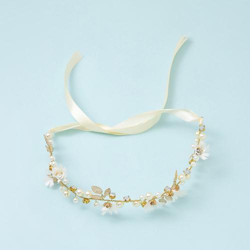 Headband Zinc Alloy with Rhinestone & Plastic Pearl fashion jewelry & for woman gold nickel lead & cadmium free Headband 28*4.5cm plus streamer length 82cm Sold By PC