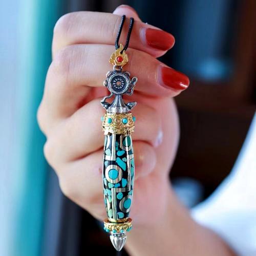 Brass Jewelry Pendants with turquoise & Tibetan Agate plated vintage & DIY 70mm Sold By PC
