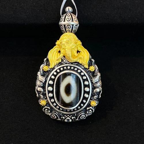 Brass Jewelry Pendants, with Tibetan Agate, Elephant, plated, vintage & DIY, 30x50mm, Sold By PC