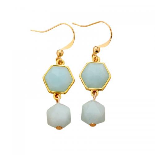 ​Amazonite​ Drop Earring with Brass Geometrical Pattern gold color plated Bohemian style & for woman Sold By Pair