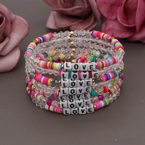Crystal Bracelets, with Polymer Clay & Brass & Acrylic, gold color plated, fashion jewelry & for woman, more colors for choice, Length:Approx 18 cm, Sold By PC