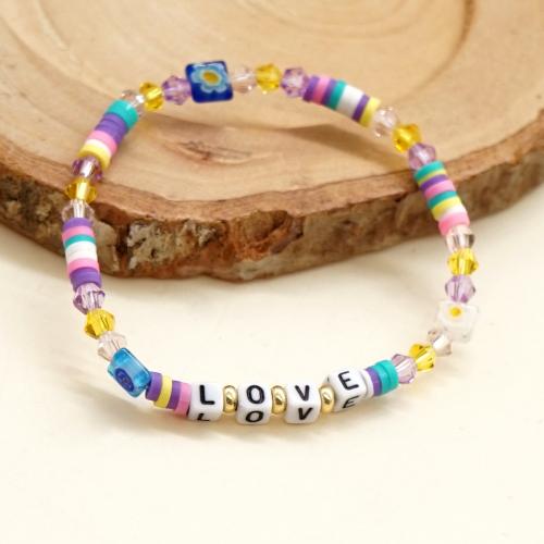 Crystal Bracelets, with Polymer Clay & Lampwork & Brass & Acrylic, gold color plated, fashion jewelry & for woman, more colors for choice, Length:Approx 18 cm, Sold By PC
