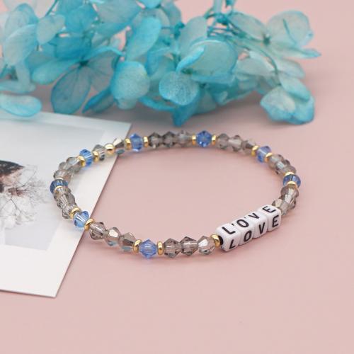 Κρυστάλλων βραχιόλια, Κρύσταλλο, με Ορείχαλκος & Ακρυλικό, χρώμα επίχρυσο, κοσμήματα μόδας & για τη γυναίκα, μικτά χρώματα, Μήκος Περίπου 18 cm, Sold Με PC