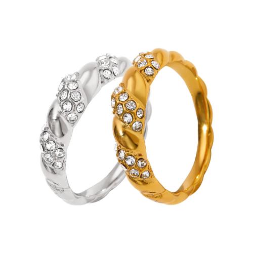 Rhinestone-Edelstahl -Finger-Ring, 304 Edelstahl, verschiedene Größen vorhanden & für Frau & mit Strass, keine, verkauft von PC