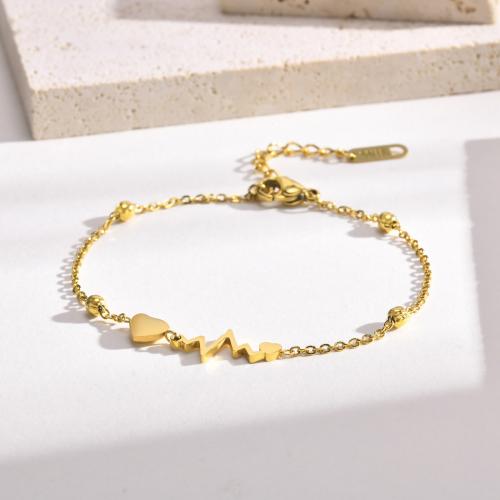 Titanium Steel Bracelet & Bangle with 3cm extender chain Electrocardiographic Vacuum Ion Plating fashion jewelry & for woman golden 6.80mm Sold Per Approx 17 cm Strand
